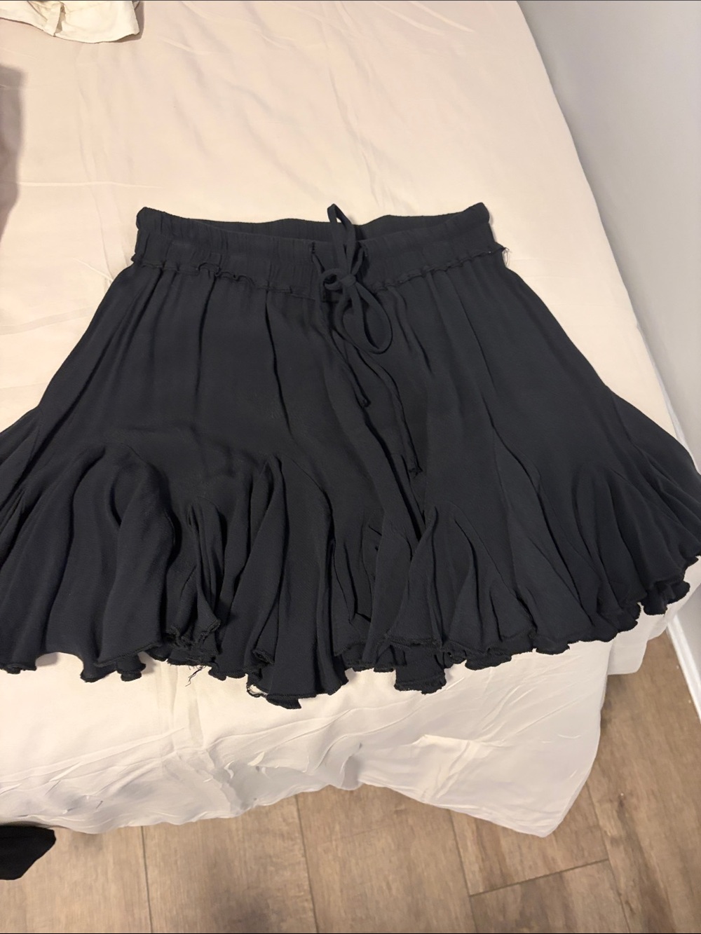 Olivaceous Black Flowy Skater Skirt with Drawstring Waist